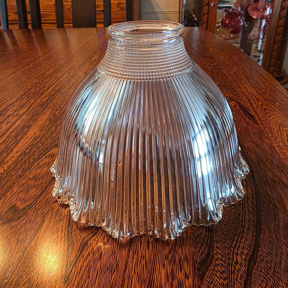 Genuine Holophane Prismatic Glass Shade Ribbed Scalloped Ruffle  Art Deco 7x5
